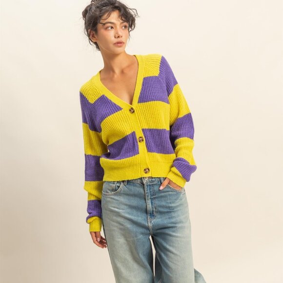 Yellow Purple LSU Football Gameday Knit Sweater NEW NWT S-M-L - Picture 2 of 6